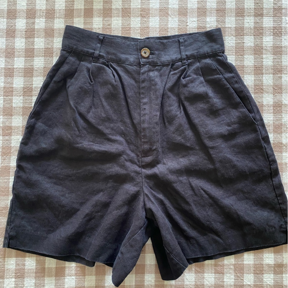 Reformation Black Pleated High-Waist Shorts